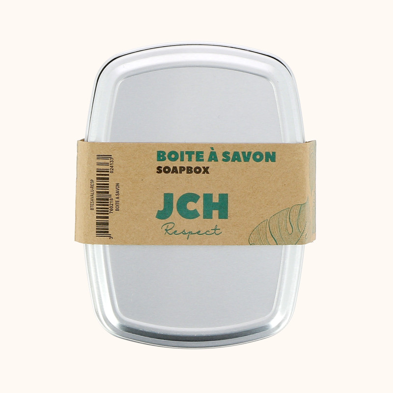 La boîte à savon en aluminium de chez JCH Respect dans son packaging.