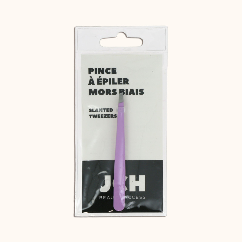 La pince à épiler mors biais touché soft lilas BA dans son packaging